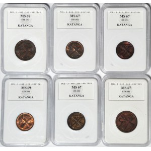 Afrika, Belgisch-Kongo, Satz von 6 Münzen 1 und 5 Franken 1961.
