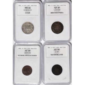 Egzotyka, zestaw 4 szt. monet: Indie, Czad, Niderlandy