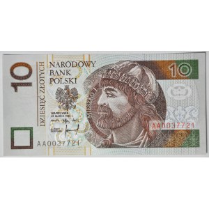 10 złotych 1994, druk TDLR Londyn, AA 0037721, dwa zera na początku