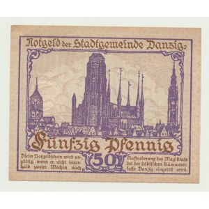 Gdańsk, 50 fenigów 1919, druk fioletowy