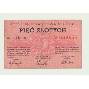 Łódź, Komisja Finansowa, 5 złoty 1939, ser. ID No669674 , rzadkość