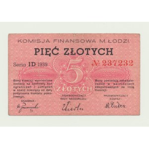 Łódź, Komisja Finansowa, 5 złoty 1939, ser. ID No227232, rzadkość