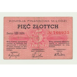 Łódź, Komisja Finansowa, 5 złoty 1939, ser. ID No766955 , rzadkość