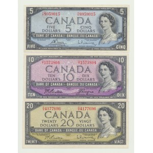 Kanada, 5, 10 i 20 dollars 1954, zestaw 3 szt.
