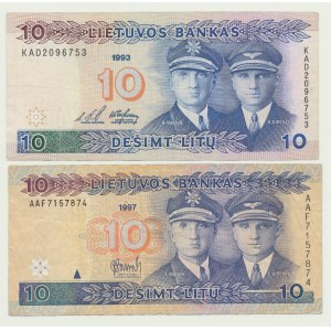 Lithuania, 2 pcs, 10 litas 1993 and 1997, ser. KAD and AAF