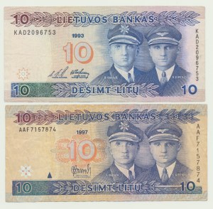 Lithuania, 2 pcs, 10 litas 1993 and 1997, ser. KAD and AAF