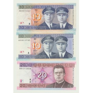 Litva, 3 ks, 10 litas 2001 a 2007, ser. AB a AD, 20 litas 2001 ser. AB