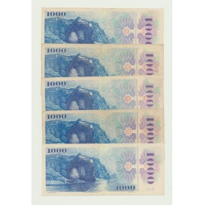 Czechosłowacja, zestaw 5 szt., 1.000 koron 1993 (1985) - ze znaczkiem