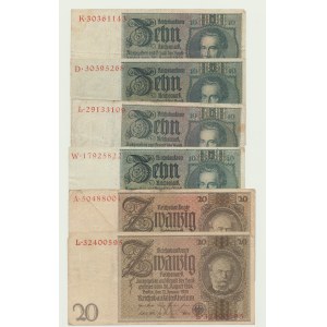 Germany, set of 6 pieces. , 10 marks 1929 and 20 marks 1929