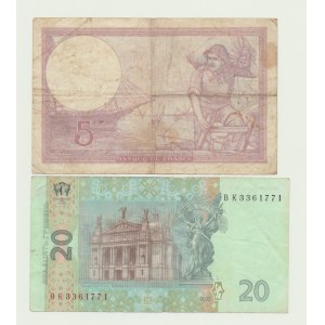 Francie, 5 franků 1940 a Ukrajina 20 hřiven 2003