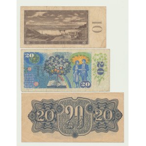 Československo, sada 3 kusů, 10 korun 1960, 20 korun 1988, 20 korun 1944