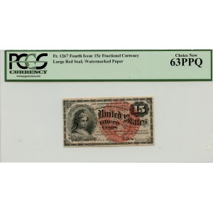 USA, 15 centów 1863 Columbia, czwarta emisja, Fractional Currency, piękne