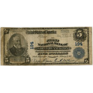USA, 5 dolarów 1902, CH 194, First National Bank of Bennington, Vermont