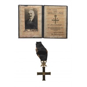 Krzyż Niepodległości z mieczami BOJOWNIKOM NIEPODLEGŁOŚCI z legitymacją