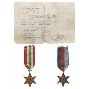 10 Kompania Mostowa 2 Korpusu zaświadczenie uprawniające ppor. Tadeusza Serwatkę do noszenia Gwiazdy za Wojnę oraz Gwiazdy Italii, z 1946