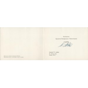 Personal Christmas greeting card sent by Gen. Wladyslaw Anders along with his autograph.