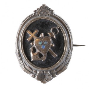 Patriotic brooch/secret box with symbols Faith Hope Love - Anchor, Heart and Cross