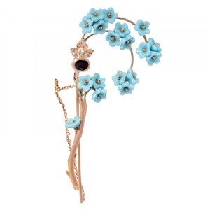 Brooch with motif of forget-me-nots, 1940s-50s.