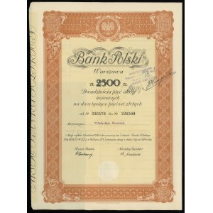 Poľsko, 25 akcií po 100 zlotých = 2 500 zlotých, 1.4.1934, Varšava