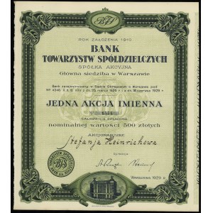 Polsko, akcie na jméno za 500 zlotých, 1929, Varšava