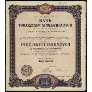 Poland, 5 shares of 500 zloty each = 2,500 zloty, 1929, Warsaw