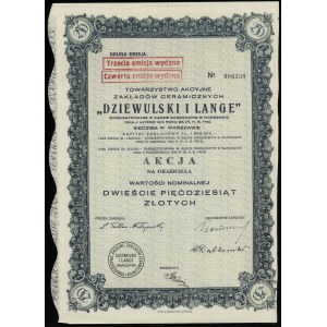 Polska, akcja na okaziciela o wartości 250 złotych, 1926, Warszawa