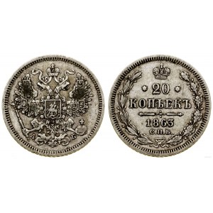 Rusko, 20 kopejok, 1863 СПБ АБ, Sankt Peterburg