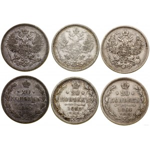 Rosja, zestaw: 3 x 20 kopiejek, 1863, 1864, 1880, Petersburg