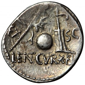 Římská republika, Cn. Lentulus, denár 76-75 př. n. l., blíže neurčená mincovna ve Španělsku.