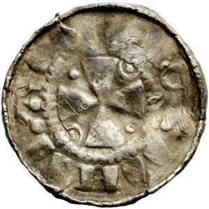Niemcy, Saksonia, Konrad II lub Henryk III, denar krzyżowy typu Krzyż perełkowy starszy, ok. 1030-1050