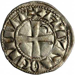 Outremer (Latin East, Crusaders), principality of Antioch, Bohemund III or IV, helmet denarius, ca. 1188-ca. 1216, Antioch