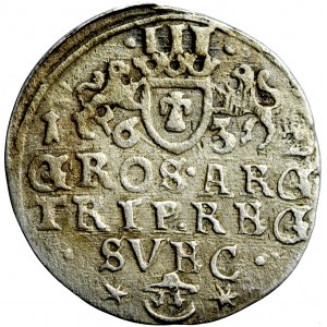 Polska, okupacja szwedzka, Gustaw II Adolf, Prusy Królewskie, trojak 1632, mennica Elbląg