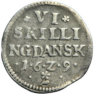 Dania, Krystian IV, 6 szelągów (6 skilling) 1629, men. Kopenhaga, Elsynor lub Frederiksborg