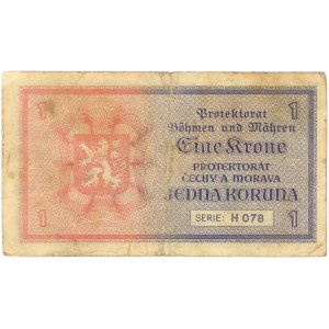 Böhmen, Protektorat Böhmen und Mähren, Banknote 1 Koruna 1940, H 078