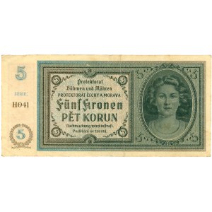 Böhmen, Protektorat Böhmen und Mähren, Banknote 5 CZK 1940