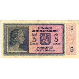 Czechy, Protektorat Czechy i Morawy, banknot 5 koron 1940