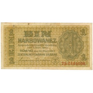 Ukrajina, německá okupace, bankovka 1 karbunkul 1942, č. 75 0164598