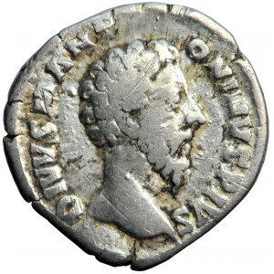 Roman Empire, Marcus Aurelius, posthumous AR Denarius struck under Commodus, AD. 180 Rome mint