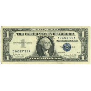 Spojené státy americké (USA), Stříbrný certifikát, $1 1957 B, D1, série X90315793A