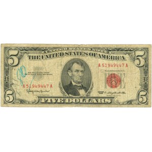Spojené štáty americké (USA), zákonná bankovka, 5 USD 1963, séria A51949447A