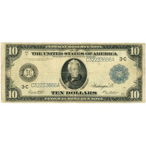 Spojené štáty americké (USA), Federálna rezervná bankovka, 10 USD 1914, séria C32233666A