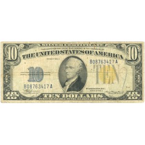 Spojené státy americké (USA), Stříbrný certifikát, 10 dolarů 1934, série B08763417A