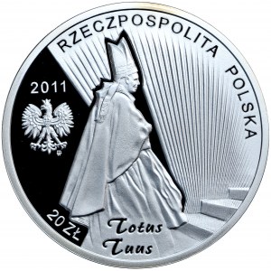 Poľsko, III Poľská republika, Jan Paweł II, zberateľská minca venovaná blahorečeniu Jána Pavla II., konaná 1. mája 2011, 20 zlotých 2011