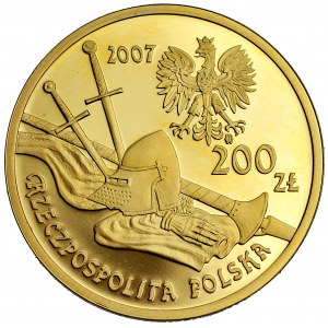 Polska, III Rzeczpospolita Polska, moneta kolekcjonerska z serii Historia Jazdy Polskiej Rycerz Ciężkozbrojny, 200zł 2007 rok