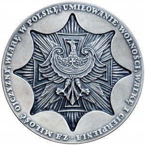 Polsko, III. polská republika, pamětní medaile podle návrhu Tadeusze Tchórzewského, ražená u příležitosti 75. výročí druhého slezského povstání.