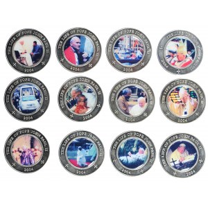 Somalia, zestaw 12. monet kolekcjonerskich 25 szylingów z serii Życie Jana Pawła II, 2004