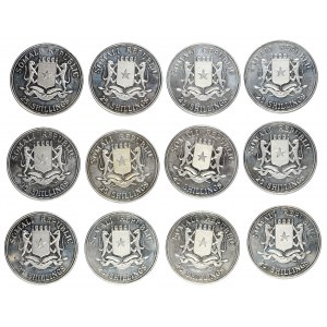 Somalia, zestaw 12. monet kolekcjonerskich 25 szylingów z serii Życie Jana Pawła II, 2004