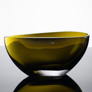 Krosno Glassworks Krosno, Olive teardrop vase, early 21st century.