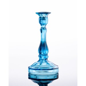 Ząbkowice Economic Glassworks, Turquoise candlestick no. 7004, 2nd half of the 20th century.