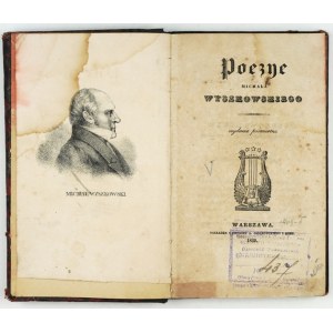 WYSZKOWSKI Michał - Poezye. Wyd. posmrtně. Varšava 1830, A. Gałęzowski &amp; Company. 8, s. [2], XXXII, [4], 181, tabl.....